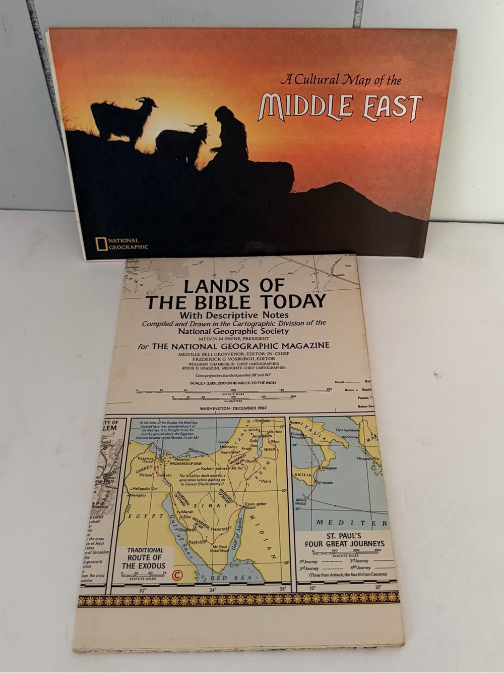 Vintage National Geographic Lands Of The Bible Today Map ‘67 Middle East Map ‘72